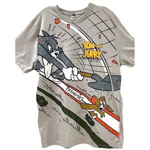 Tom & Jerry Southpole Men's T-Shirt L Beige‎ Frenemies Graphic Tee Short Sleeve